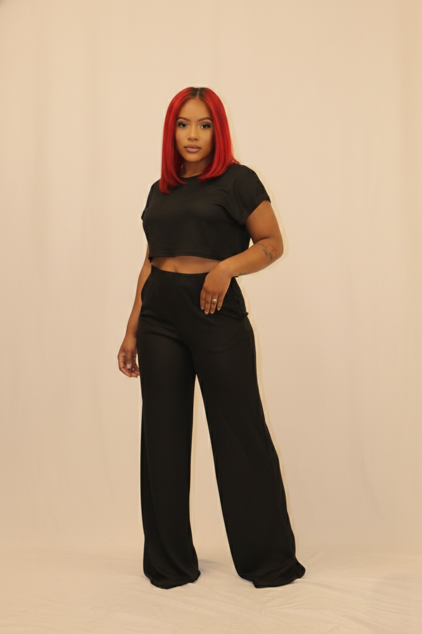 Crop Top Pants Set (Black)
