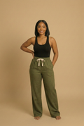 Linen Drawstring Pants (Olive)