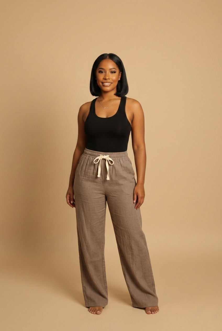 Linen Drawstring Pants (Cocoa)