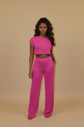 Crop Top Pants Set (Hot Pink)