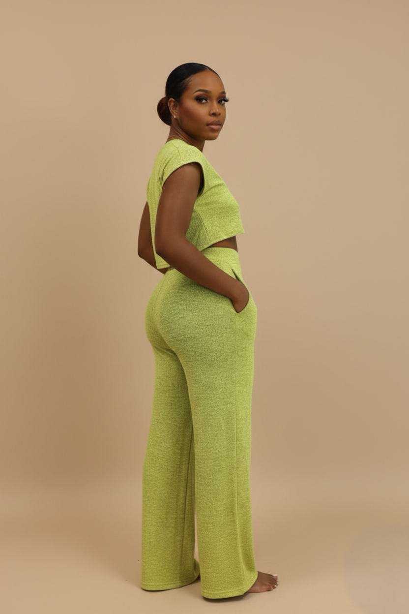 Crop Top Pants Set (Yellow)