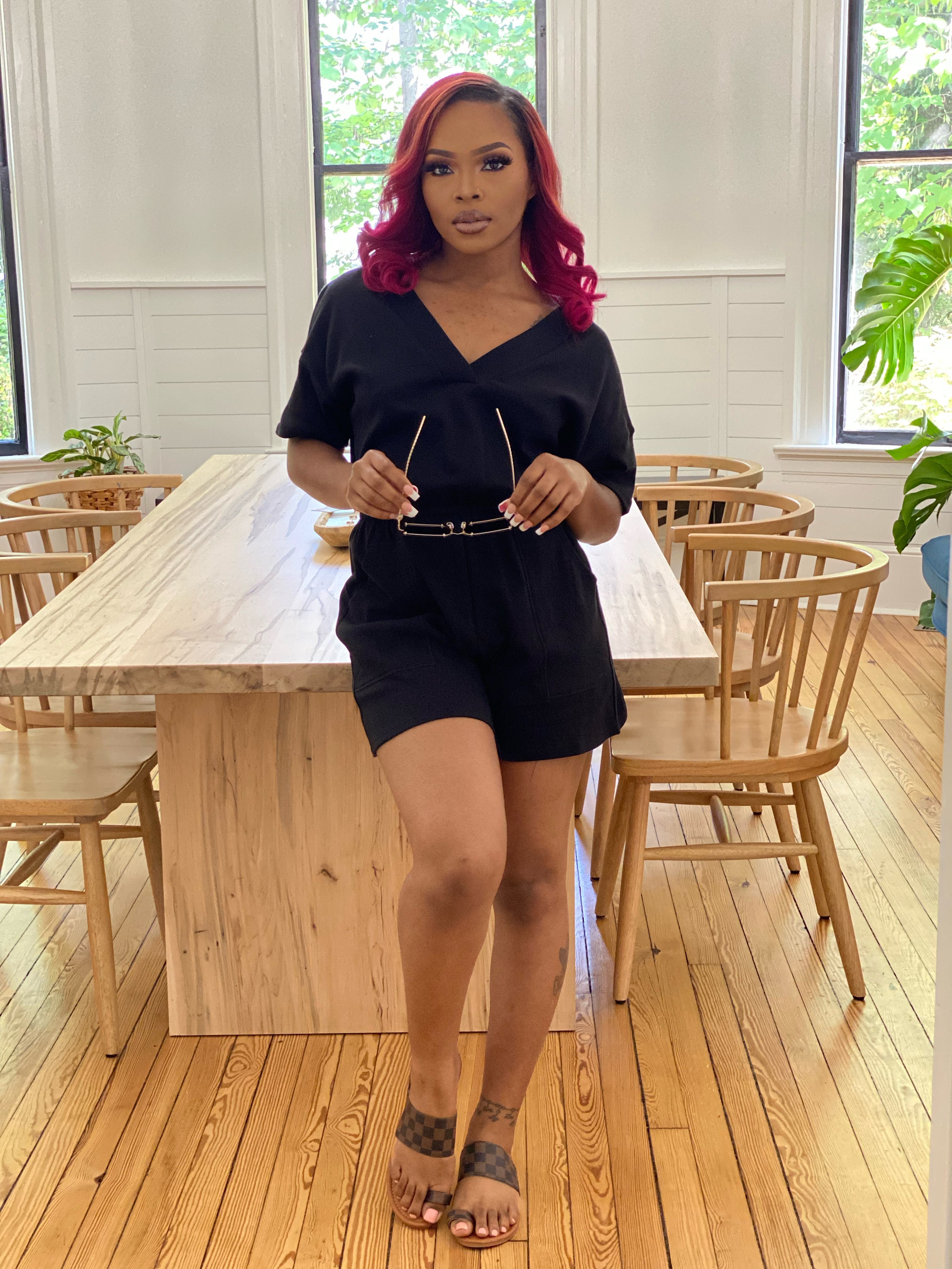 V-Neck Romper (Black)