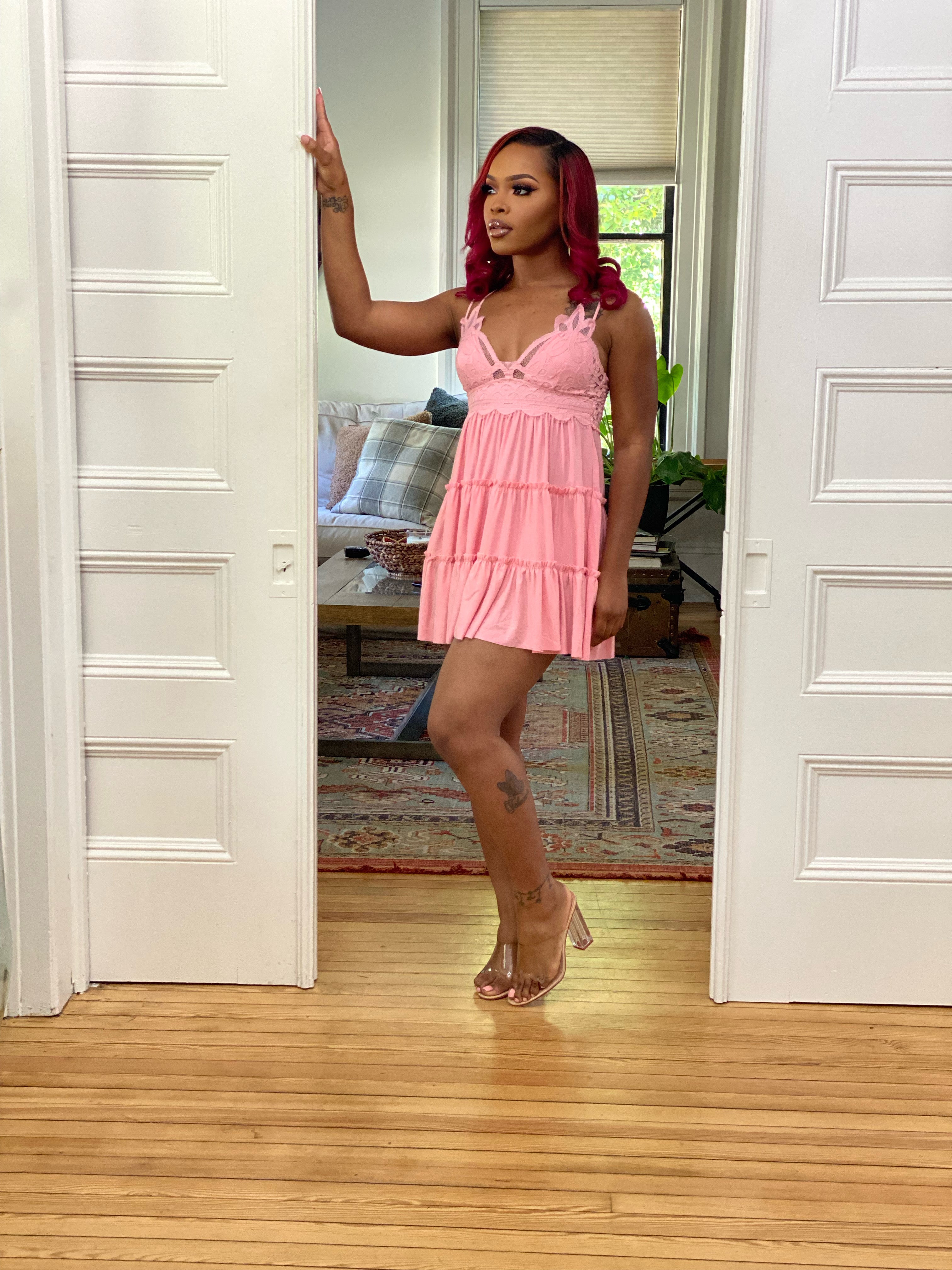 Crochet Cami Dress (Pink)